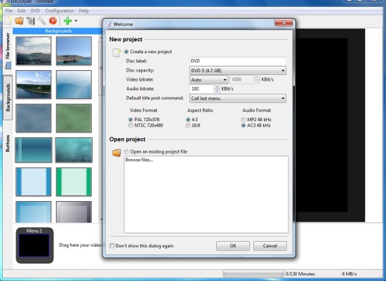 DVD Styler - Create New Project