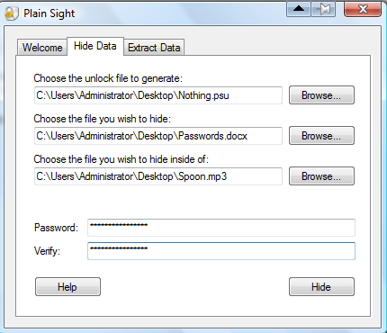 An example of how to encrypt a file using Plain Sight.