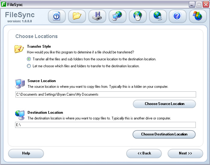 The backup interface for FileSync.