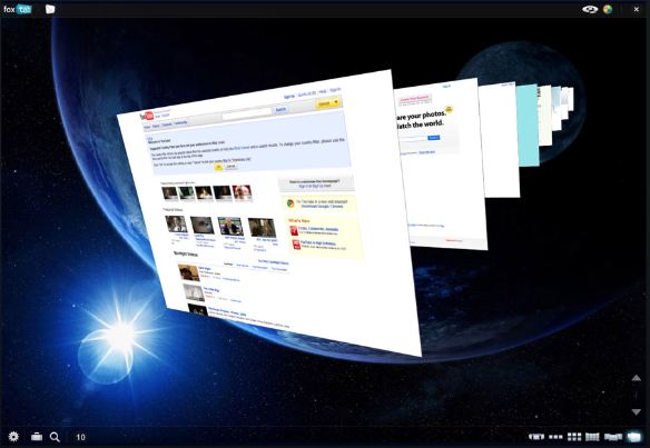Foxtab's 3D interface, showing a custom background.