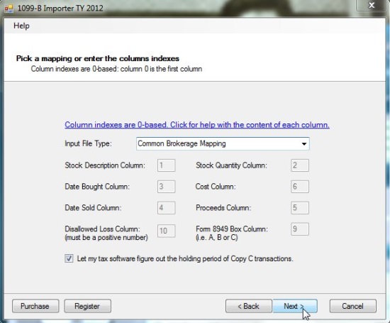 1099-B Importer - Picking Column Map