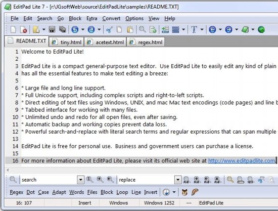 EditPad Lite - Free Text Editor for Windows