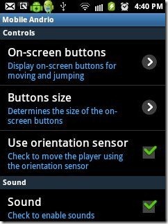 Mobile Andrio Settings