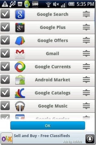 Google Shortcuts Settings