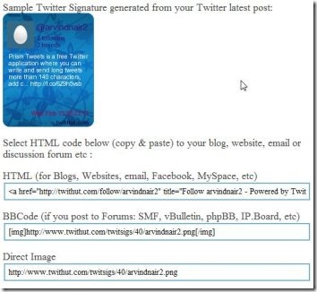 Create And Embed Twitter Signature With TwitHut