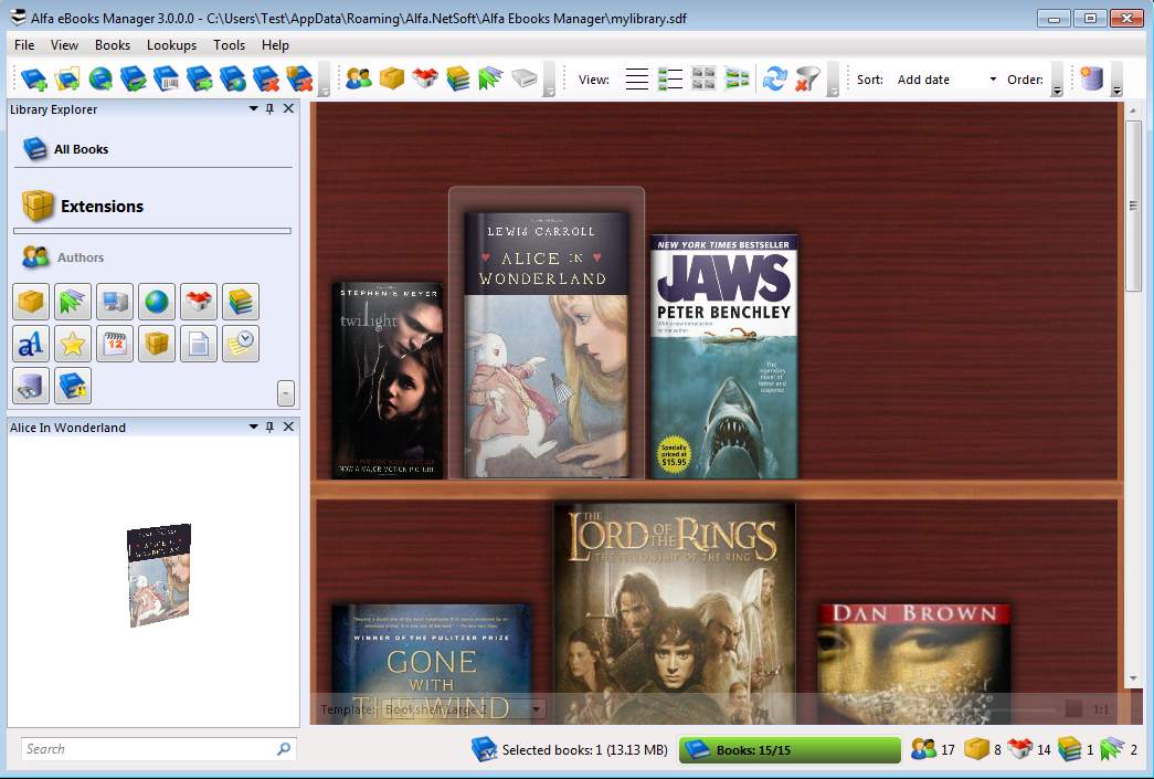 Alfa eBooks default window