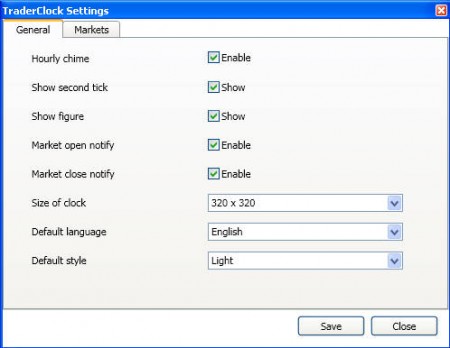 TraderClock settings