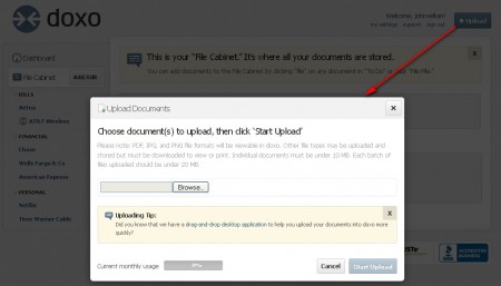 Doxo uploading documents