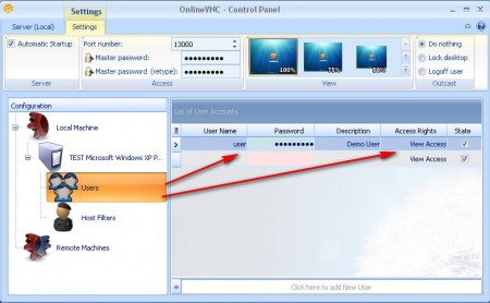 OnlineVNC user access
