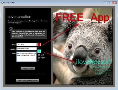 Magazine Cover Creator adding text