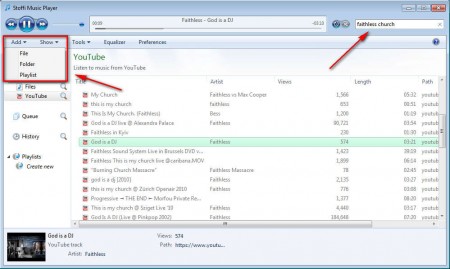 Soffi Music Player adding songs searching youtube