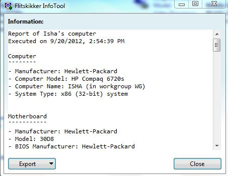 FlitskikkerInfTool export as text