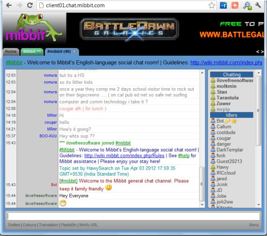 Mibbit chat interface