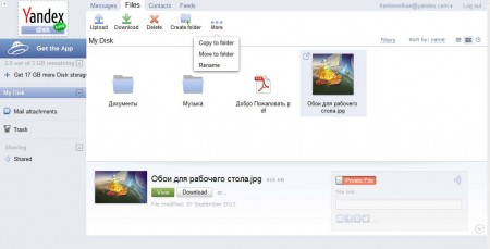 Yandex Disk file management