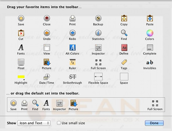 Bean customize toolbar