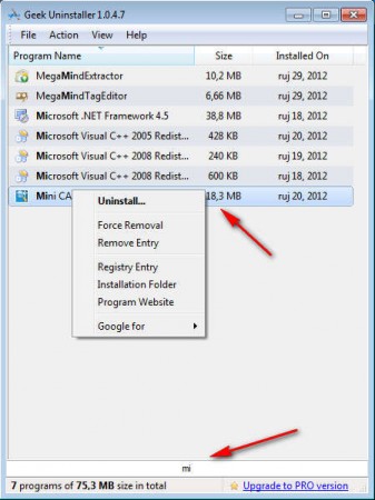 Geek Uninstaller searching programs
