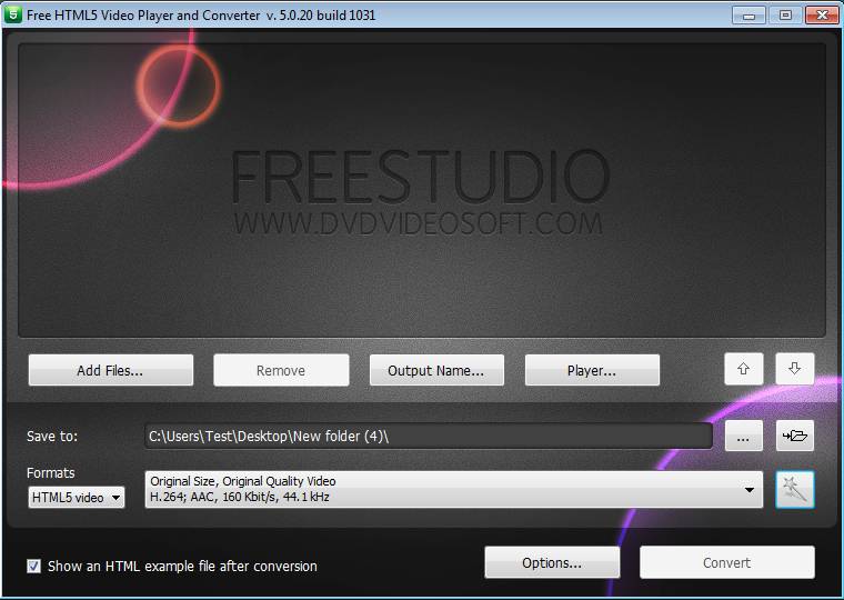 HTML5 Video and Player Converter default window