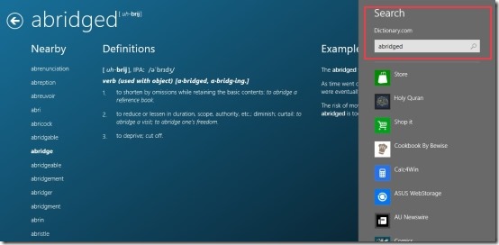 Windows 8 Dictionary app