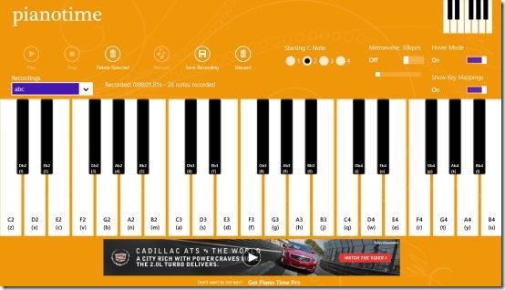 Windows 8 piano app