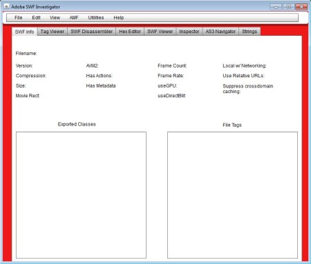Adobe SWF Investigator free SWF analysis software default window