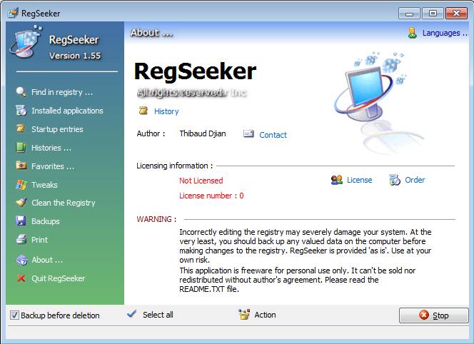 RegSeeker default window