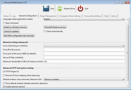 Universal Media Server network config