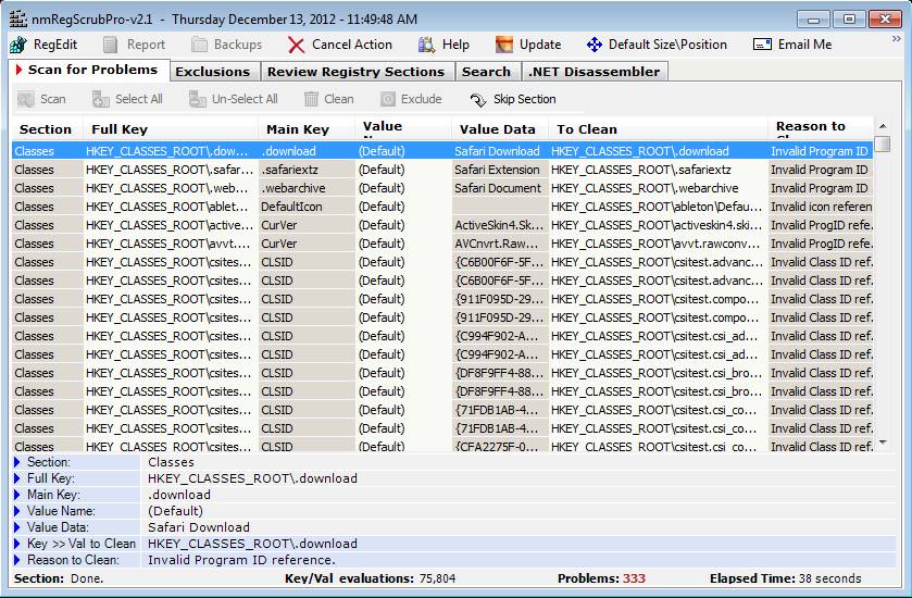 nmRegScrubPro results scanning