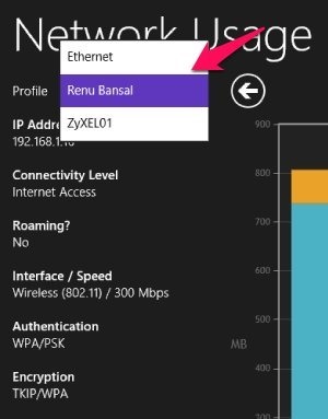 Free Network Usage App For Windows 8  change profile