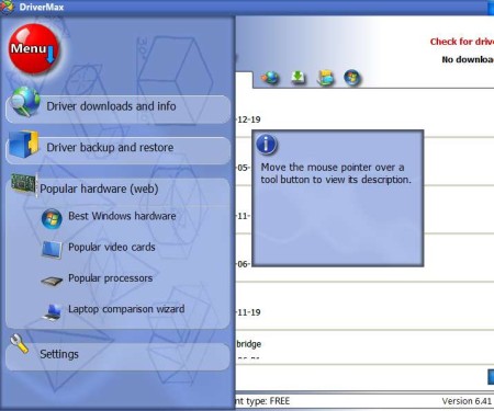 Driver Max menu options