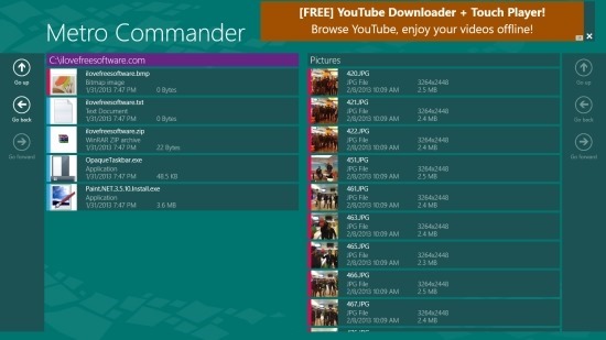 Dual Panel File Manager For Windows 8 Metro Commander