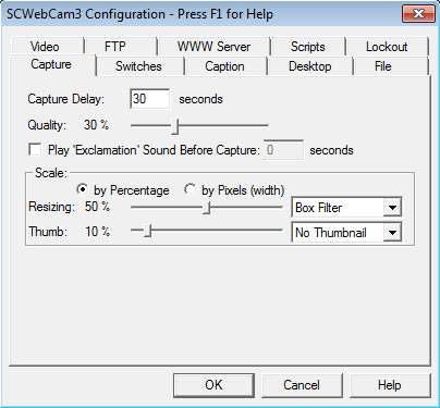 SCWebcam settings