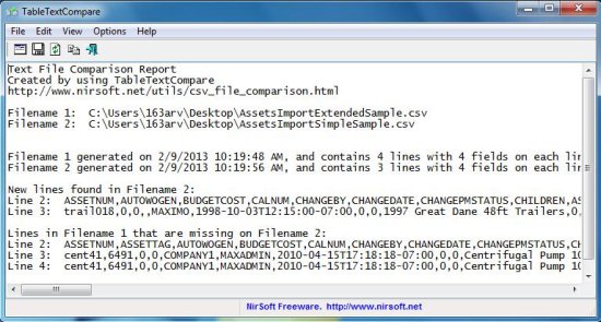 TableTextCompare file comparison