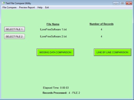 File Compare Utility opened documents