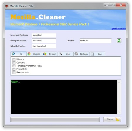 Mozilla Cleaner default window