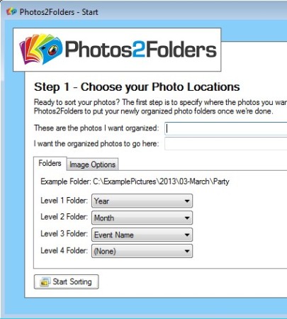 Photos2Folders default window