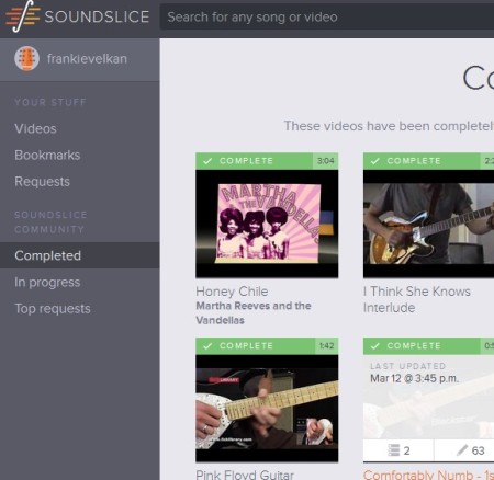 SoundSlice completed songs