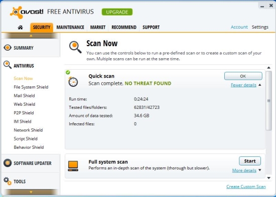 avast 8 scan