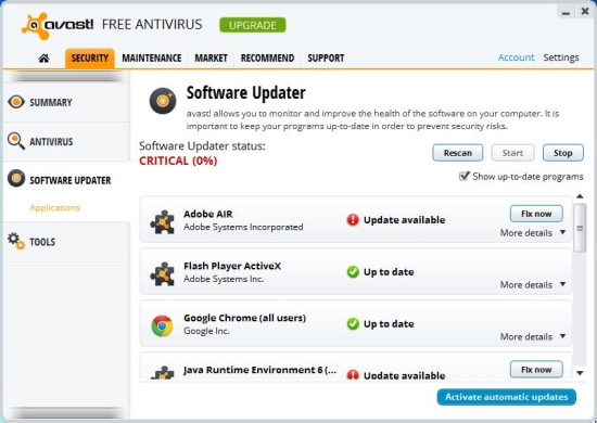 avast 8 software updater