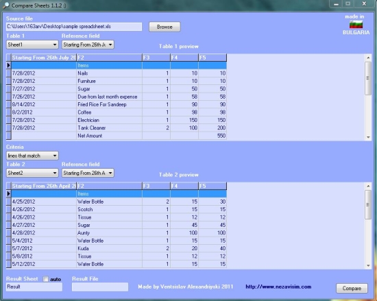 compare sheets