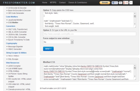free online css minifier