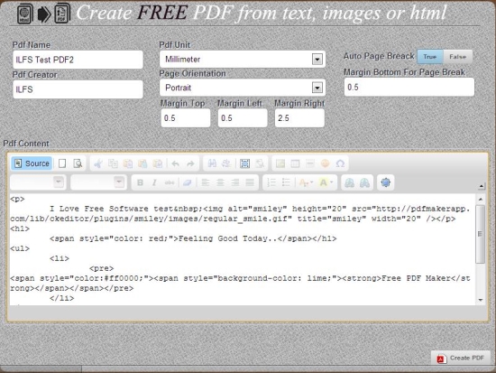 free pdf maker html source view