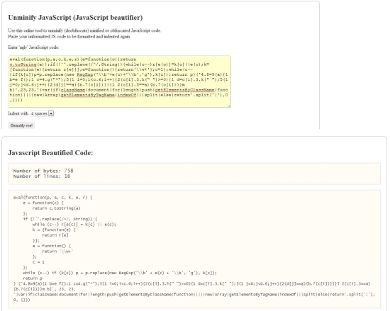 total number of bytes and number of lines after beautify