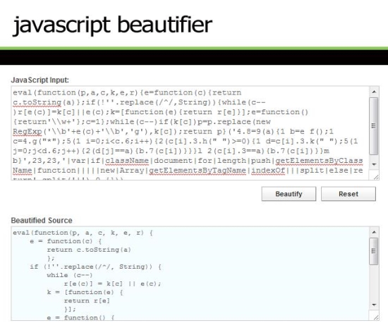 online javascript beautifier