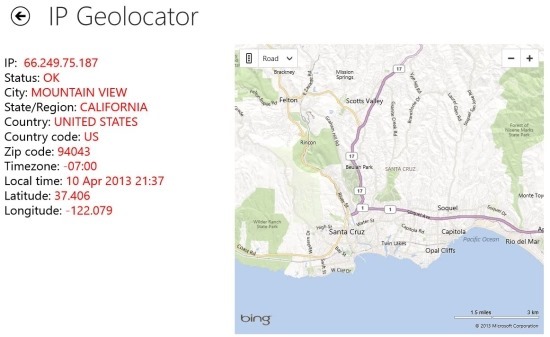 IP Geolocator app for windows 8