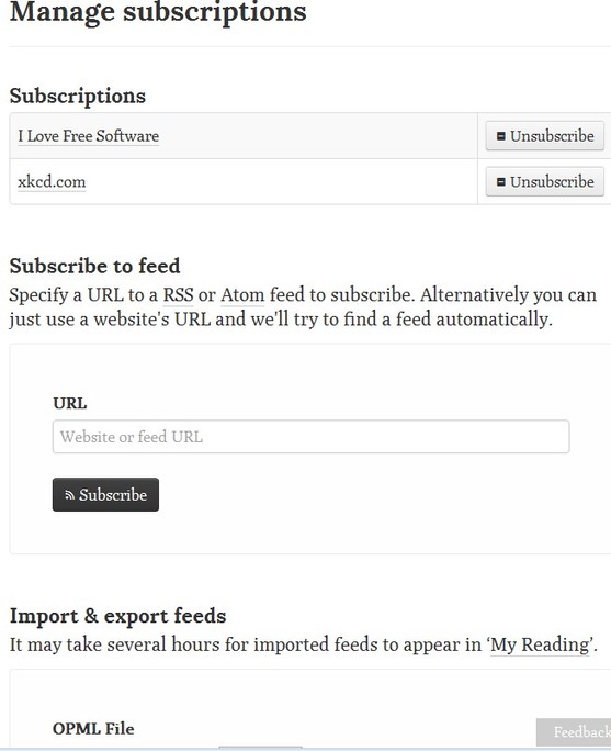 Readable managing feeds