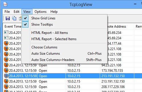 tcp log view