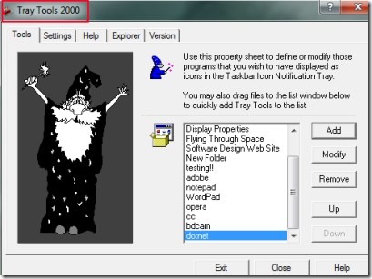 Tray Tools 2000 add programs to system tray