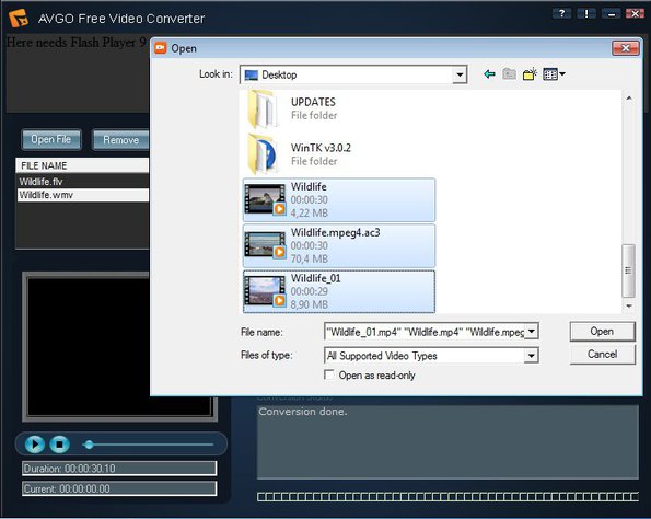 AVGO Free Video Converter selecting files