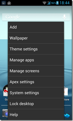 Apex launcher menu