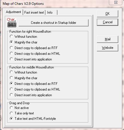 Map of Chars settings